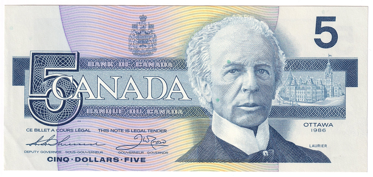 BC-56b 1986 Canada $5 Thiessen-Crow, FOF, AU