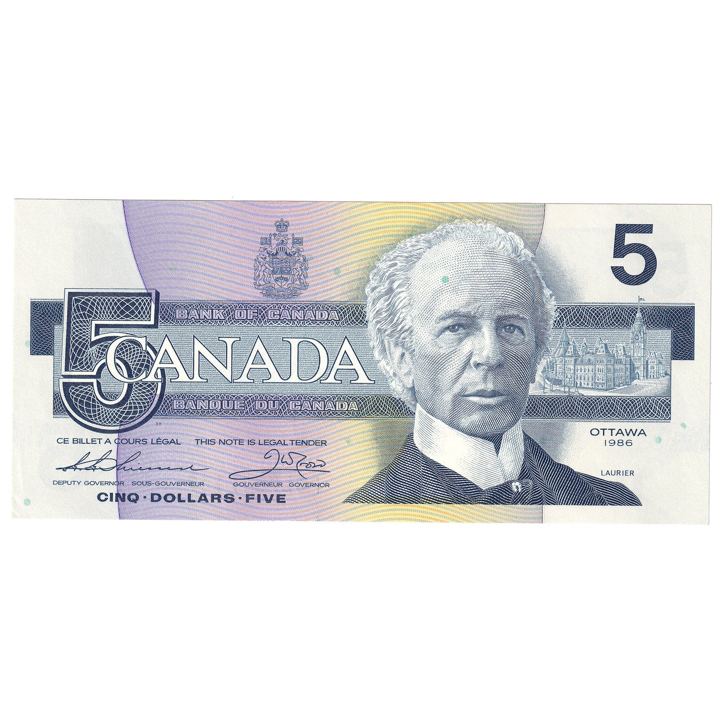 BC-56b 1986 Canada $5 Thiessen-Crow, FOL, AU-UNC (AU55)