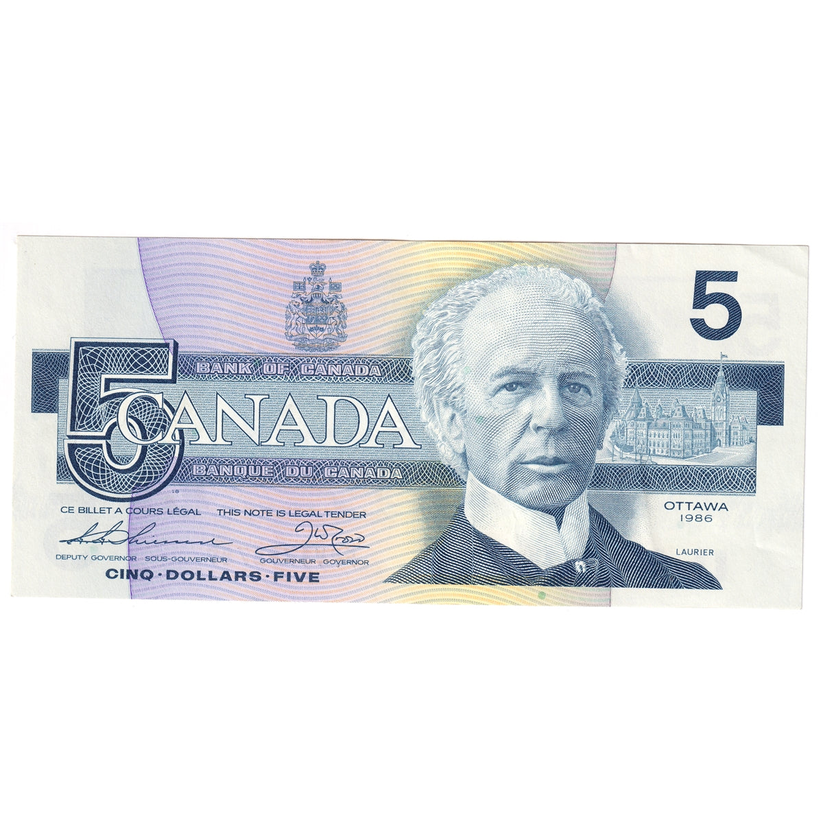 BC-56b 1986 Canada $5 Thiessen-Crow, FPV, AU-UNC