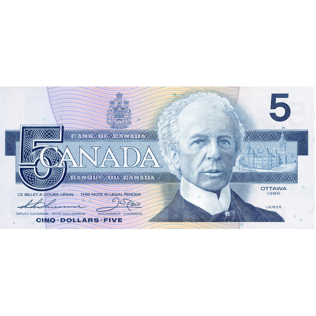 BC-56b 1986 Canada $5 Thiessen-Crow, GNF, Uncirculated (MS60)