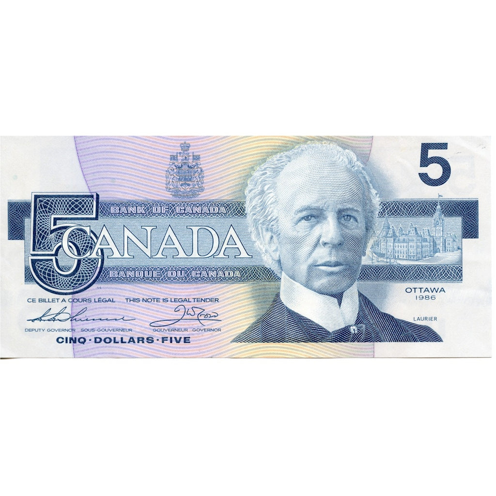 BC-56bA 1986 Canada $5 Thiessen-Crow, FNX Small F, Extra Fine (EF40)