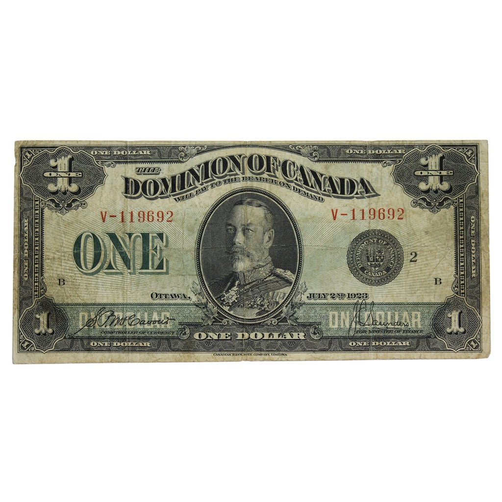 DC-25f 1923 Dominion $1 McCavour-Saunders, Black Seal, Group 2, Series V, Fine (F12)