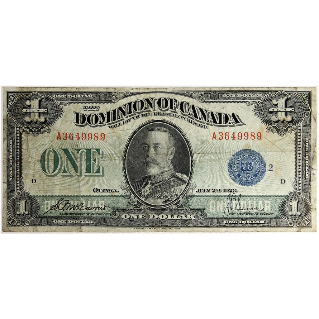 DC-25h 1923 Dominion $1 McCavour-Saunders, Blue Seal, Group 2, Series A, F-VF (F15)