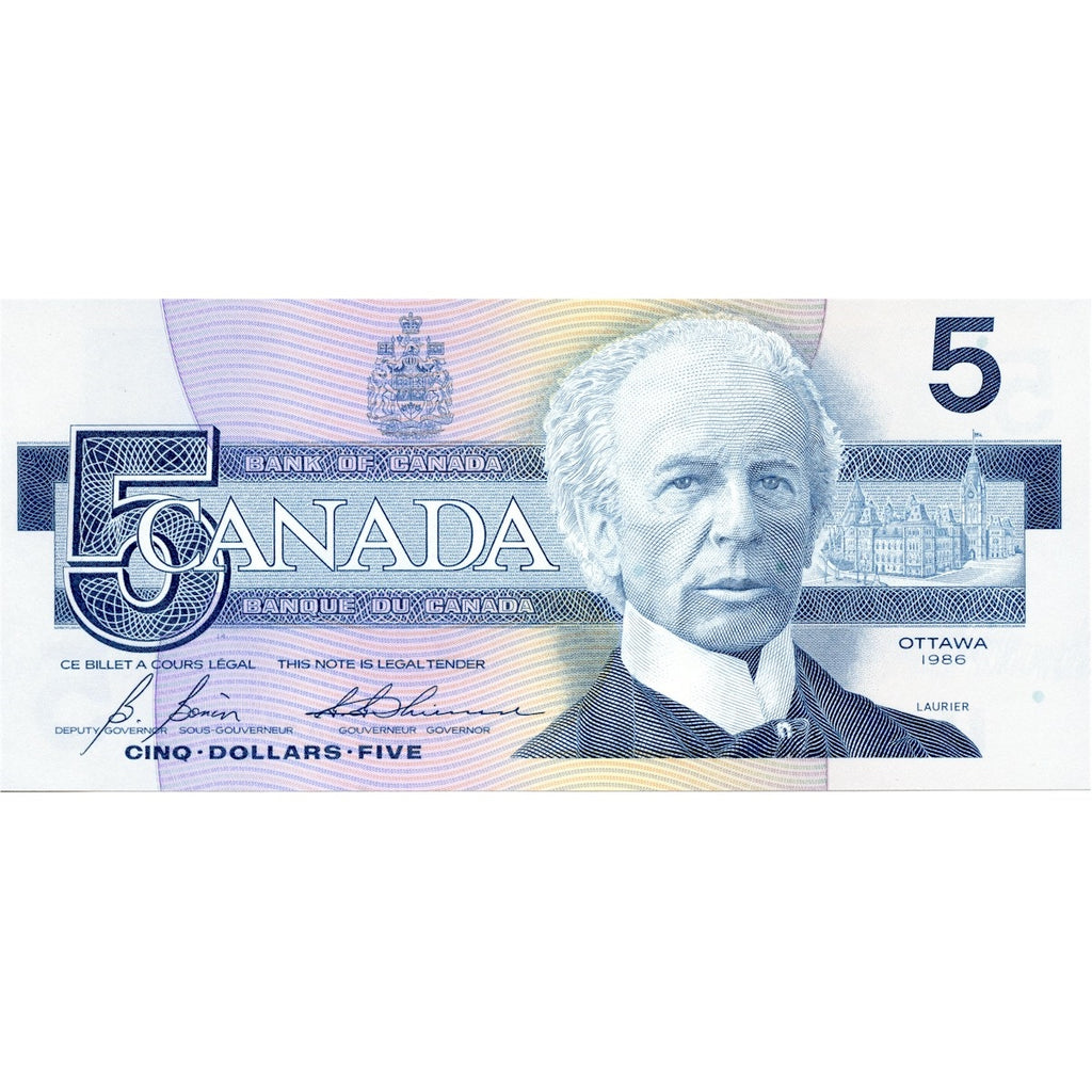 BC-56c 1986 Canada $5 Bonin-Thiessen, GNZ, AU-UNC (AU55)