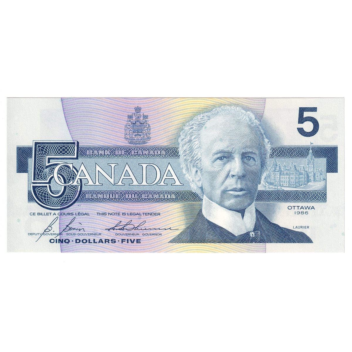 BC-56c 1986 Canada $5 Bonin-Thiessen, GOM, Choice Uncirculated (CUNC63)