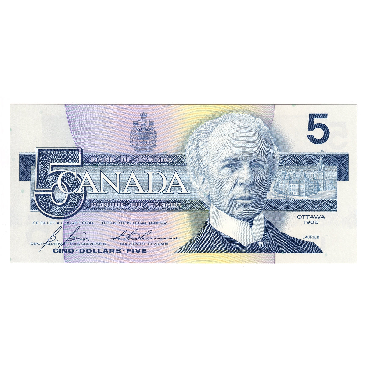BC-56c 1986 Canada $5 Bonin-Thiessen, GOT, Choice Uncirculated (CUNC63)