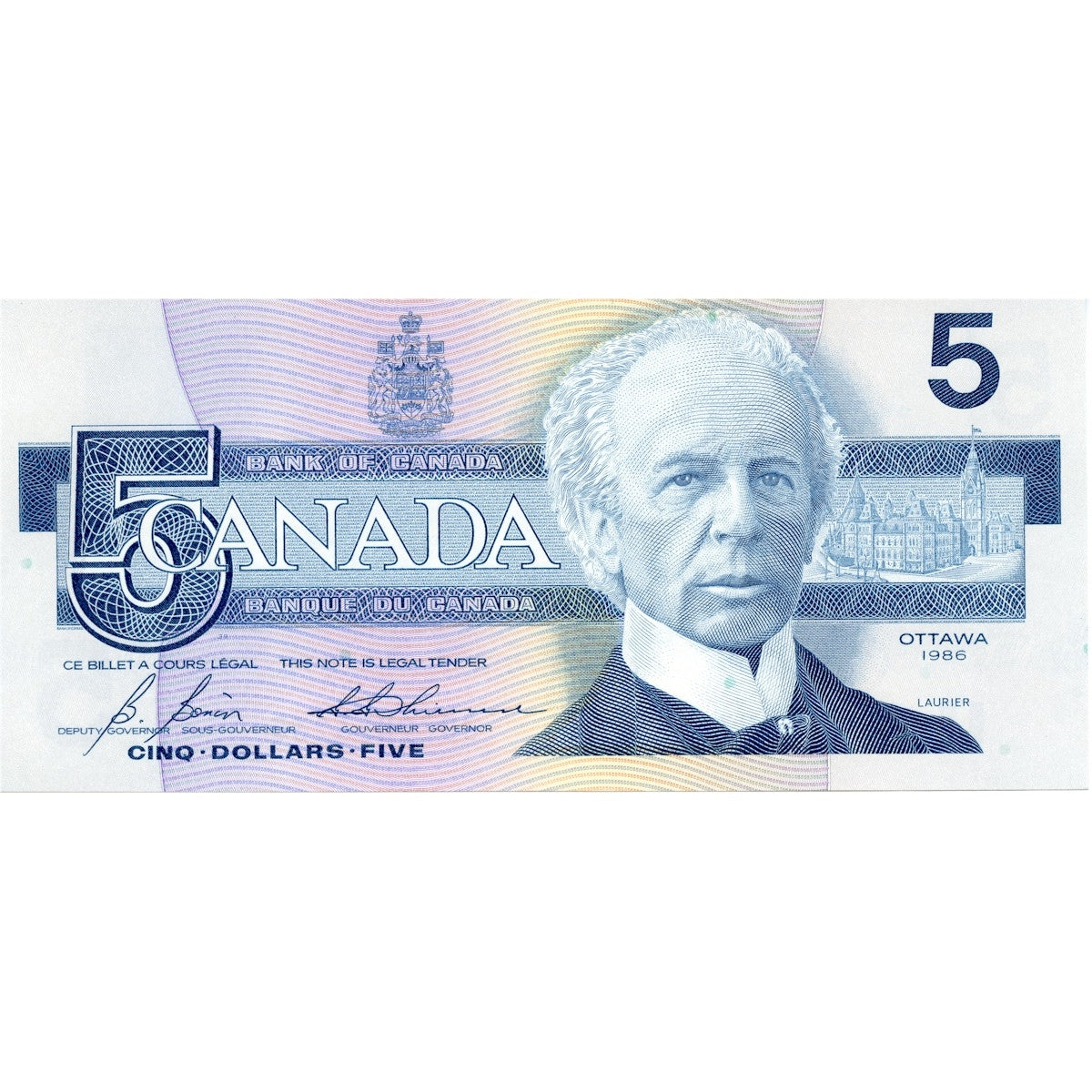 BC-56c 1986 Canada $5 Bonin-Thiessen, GOZ, Choice Uncirculated (CUNC63)