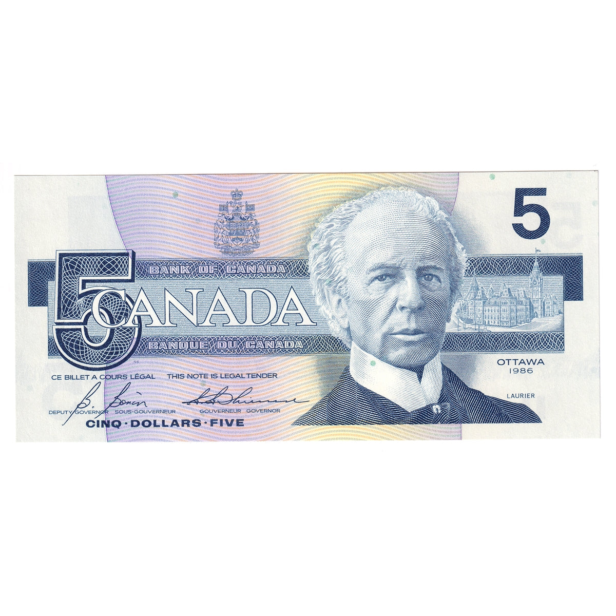 BC-56c 1986 Canada $5 Bonin-Thiessen, GPA, Choice Uncirculated (CUNC63)
