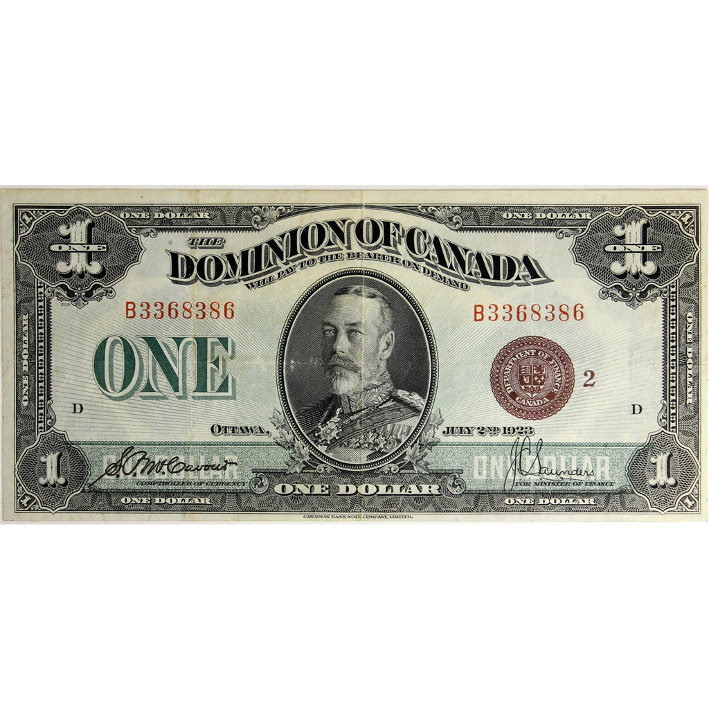 DC-25i 1923 Dominion $1 McCavour-Saunders, Bronze Seal, Group 2, Series B, Very Fine (VF20)