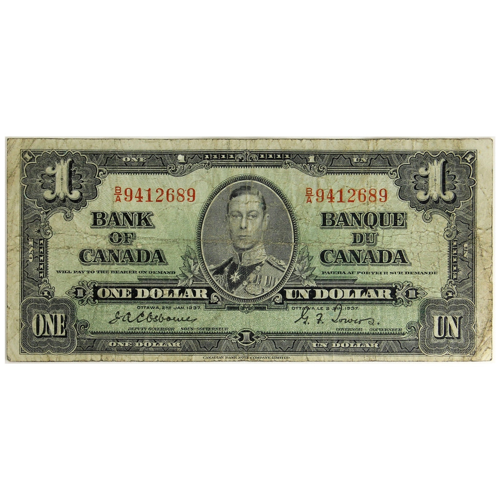 BC-21a 1937 Canada $1 Osborne-Towers, B/A, Very Good (VG8)