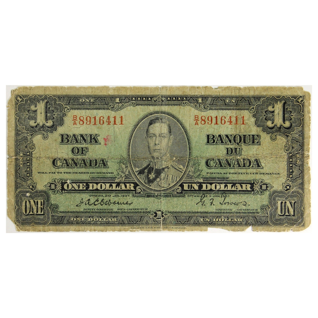 BC-21a 1937 Canada $1 Osborne-Towers, B/A, Circ