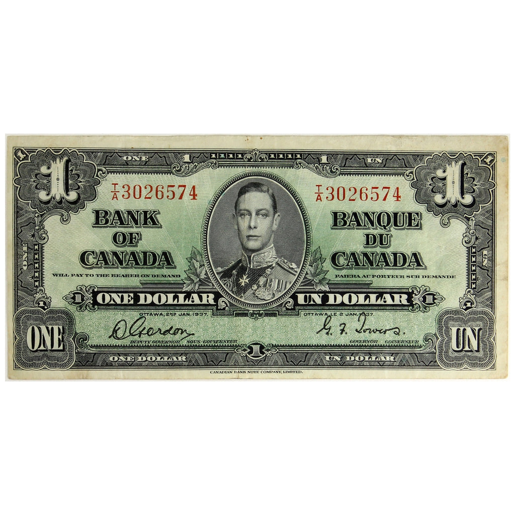 BC-21c 1937 Canada $1 Gordon-Towers, T/A, VF