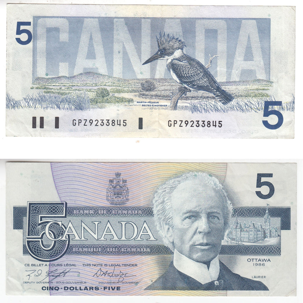 BC-56eA 1986 Canada $5 Knight-Dodge, GPZ (9.0M-9.8M), EF-AU (EF45)