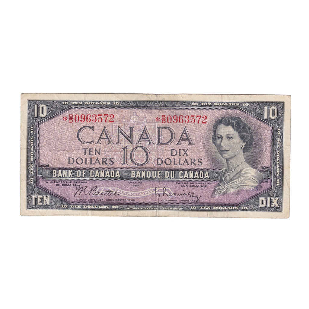 BC-40bA 1954 Canada $10 Beattie-Rasminsky, *B/D, Fine (F12)