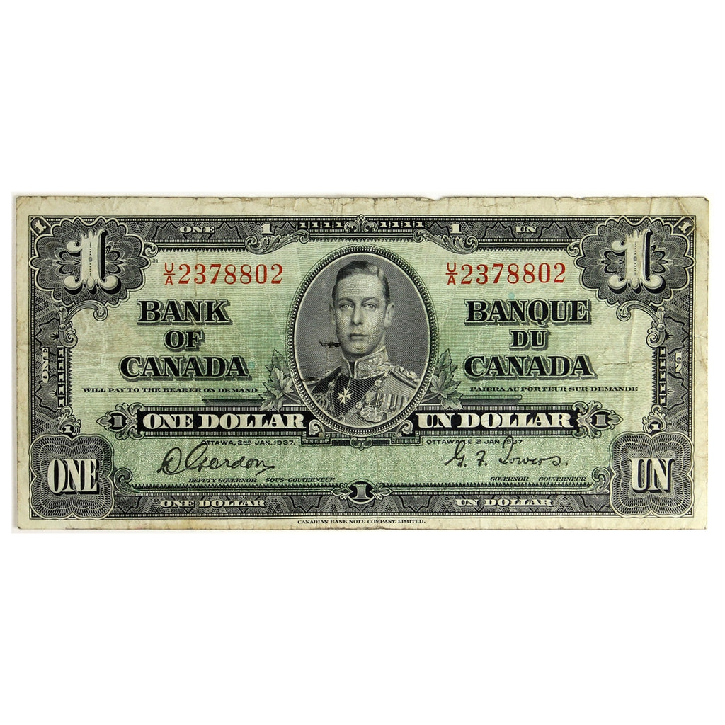 BC-21c 1937 Canada $1 Gordon-Towers, U/A, Fine (F12)