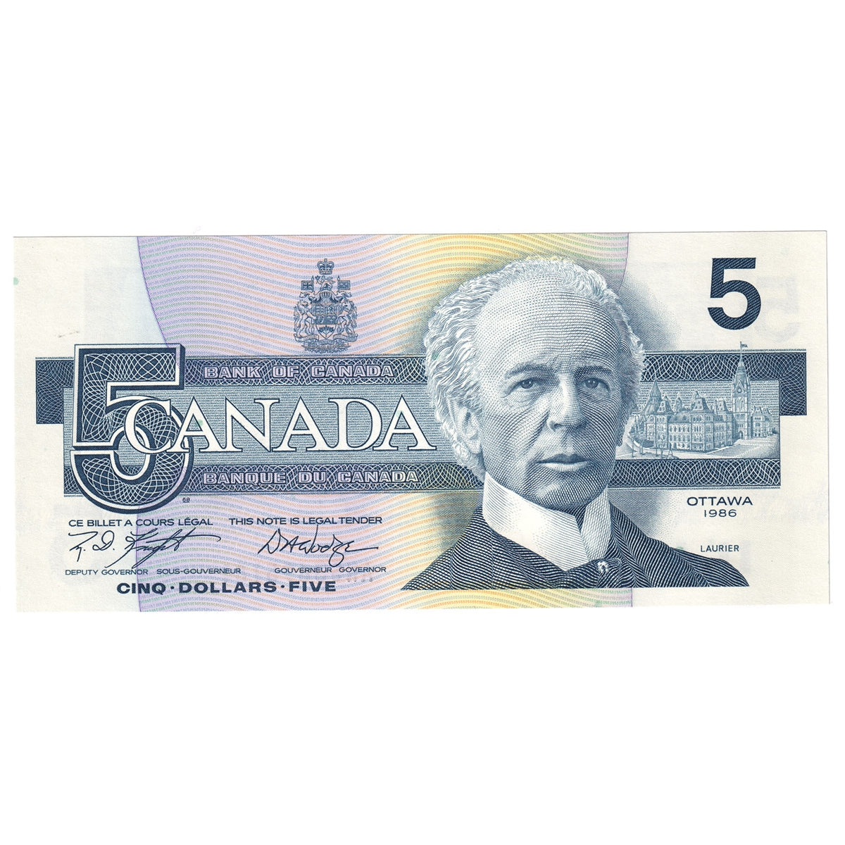 BC-56e-i 1986 Canada $5 Knight-Dodge, ANS, Gem Uncirculated (GUNC65)