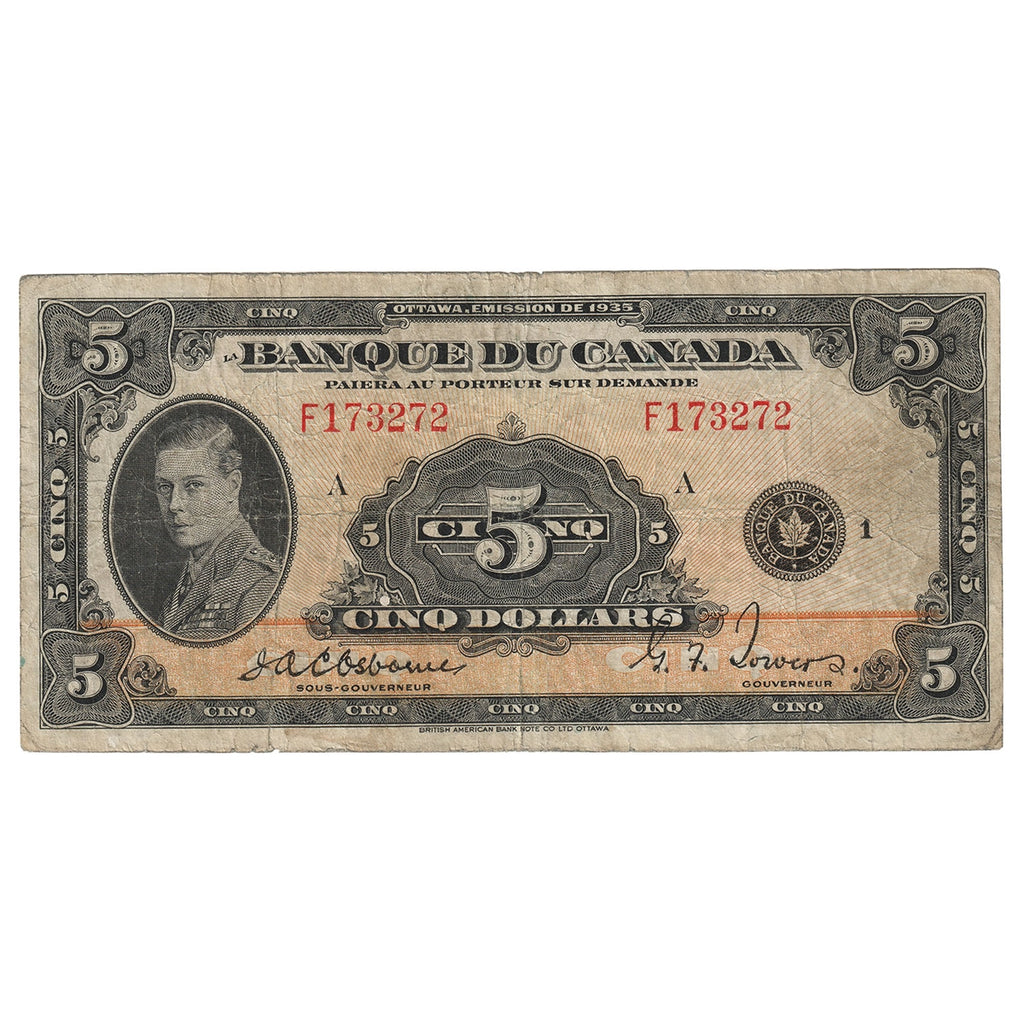 BC-6 1935 Canada $5 Osborne-Towers, French, VG-F (VG10)