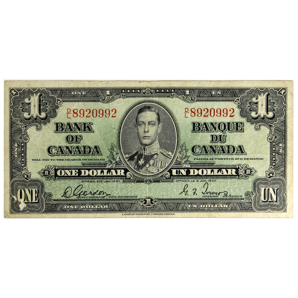 BC-21c 1937 Canada $1 Gordon-Towers, D/L, Fine (F12)