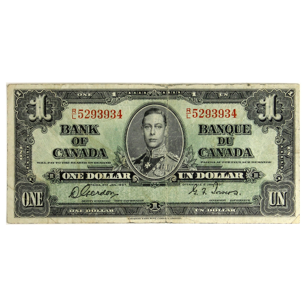 BC-21c 1937 Canada $1 Gordon-Towers, R/L, F