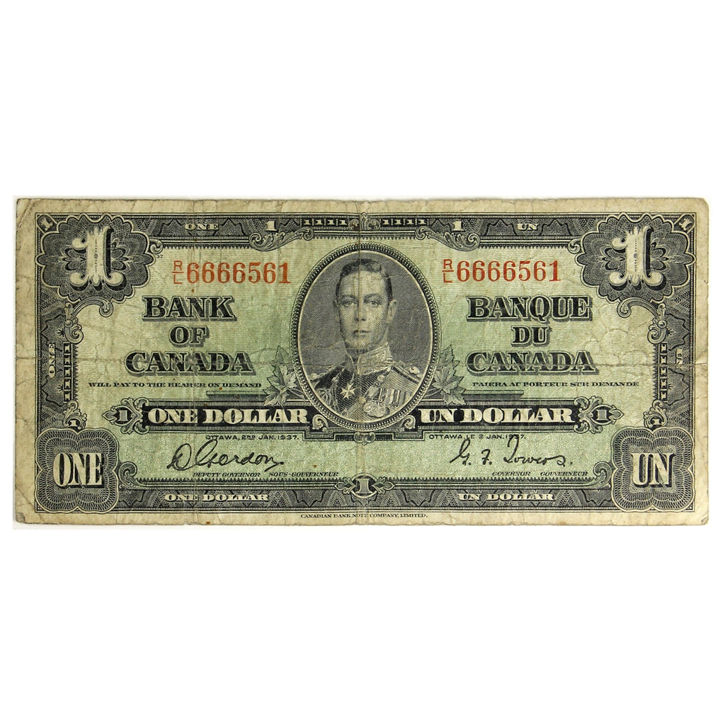 BC-21c 1937 Canada $1 Gordon-Towers, R/L, Circ