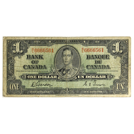 BC-21c 1937 Canada $1 Gordon-Towers, R/L, Circ