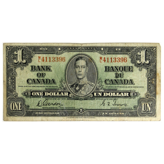 BC-21c 1937 Canada $1 Gordon-Towers, W/L, Circ