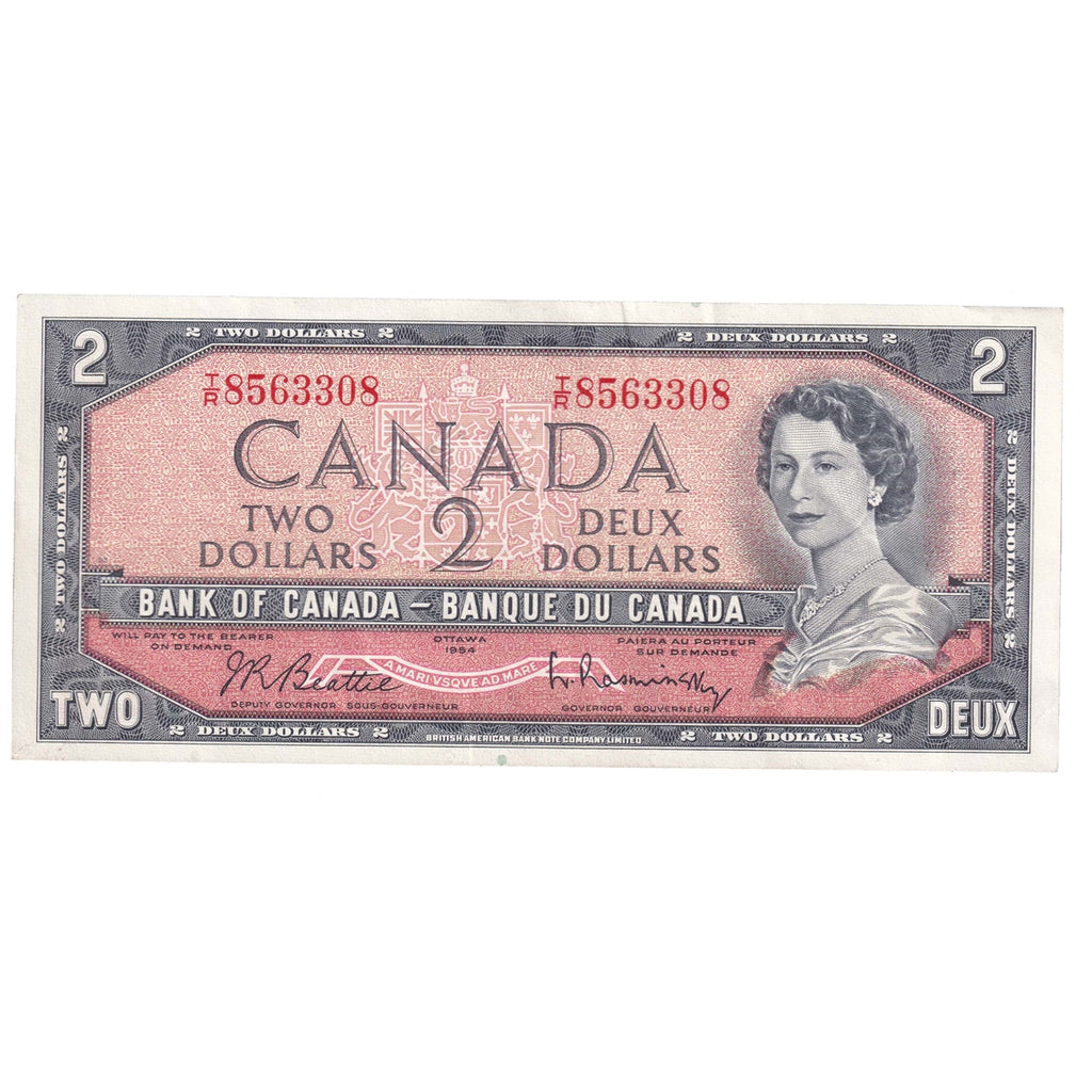 BC-38b 1954 Canada $2 Beattie-Rasminsky, T/R, Almost Uncirculated (AU50)