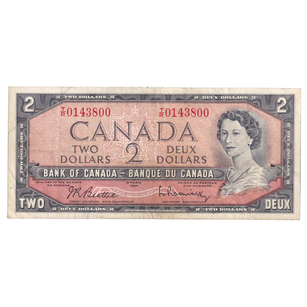 BC-38b 1954 Canada $2 Beattie-Rasminsky, T/R, CIRC
