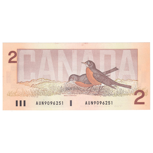 BC-55b 1986 Canada $2 Thiessen-Crow, AUN, Choice Uncirculated (CUNC63)