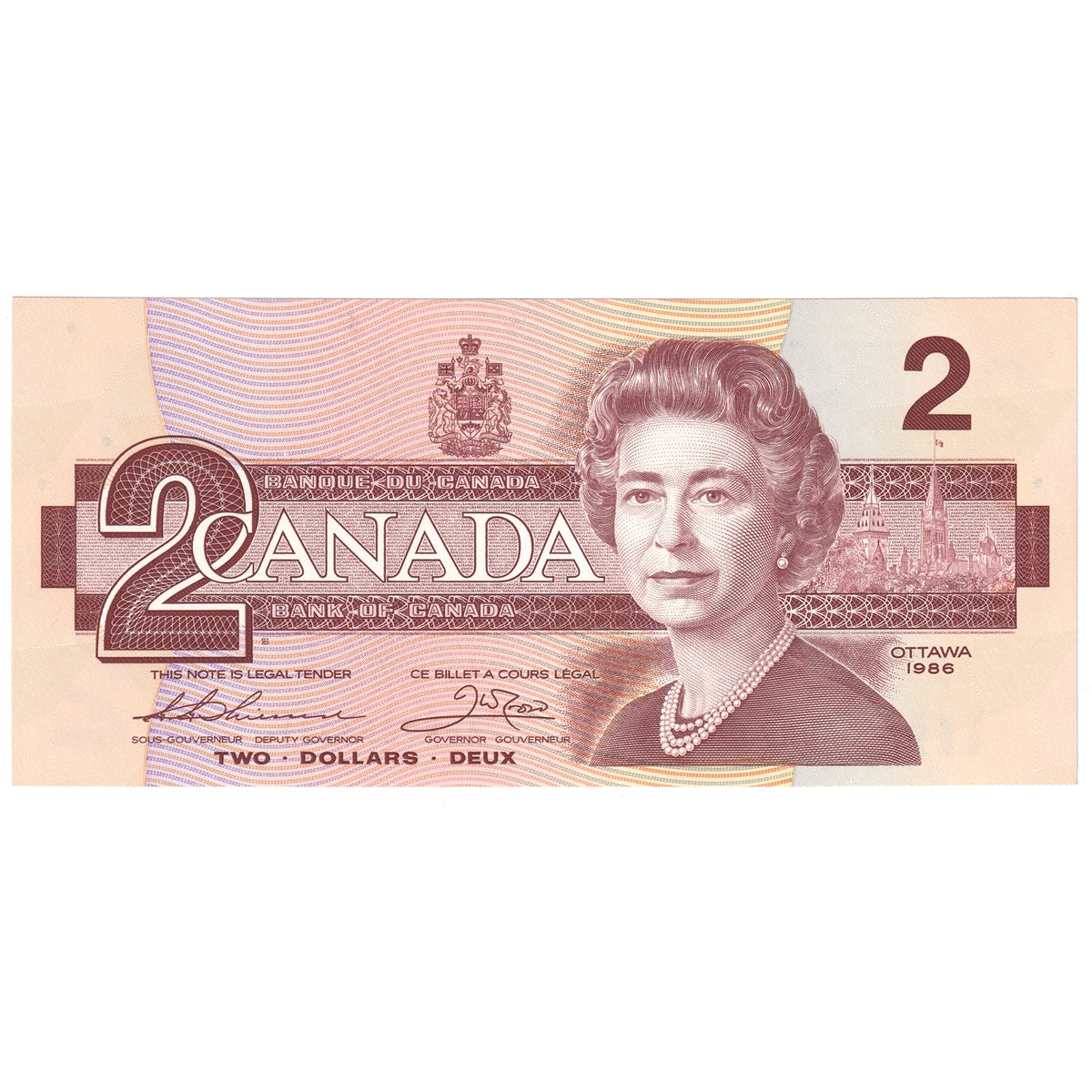 BC-55b 1986 Canada $2 Thiessen-Crow, AUN, Choice Uncirculated (CUNC63)