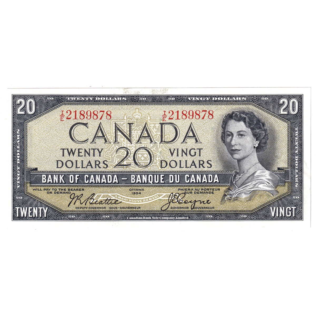 BC-41a 1954 Canada $20 Beattie-Coyne, I/E, AU-UNC (AU55)