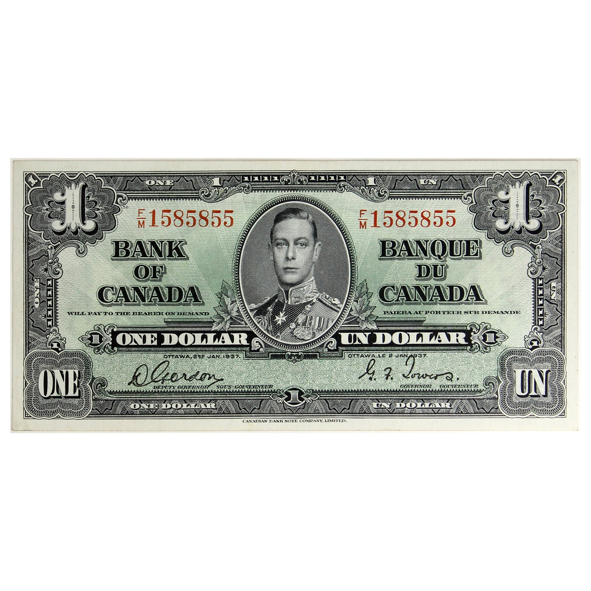 BC-21c 1937 Canada $1 Gordon-Towers, F/M, Extra Fine (EF40)
