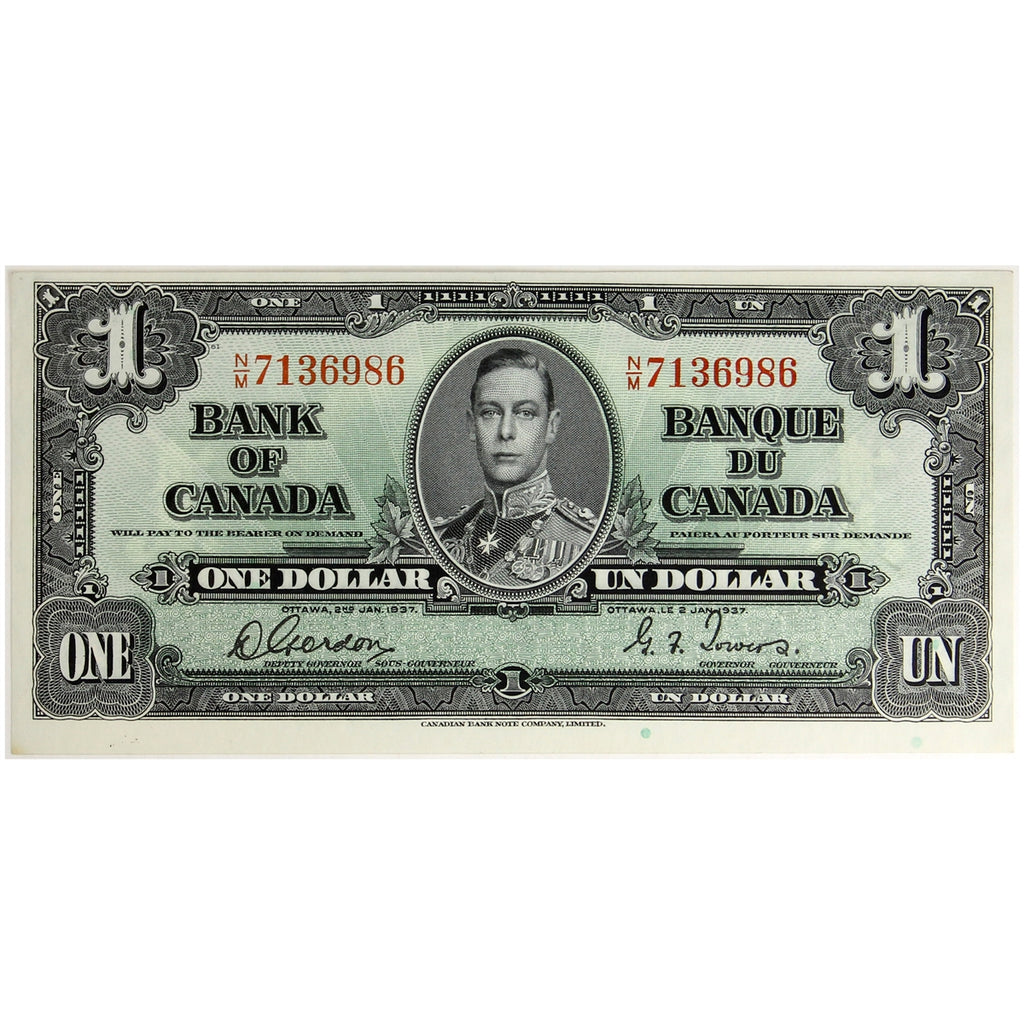 BC-21c 1937 Canada $1 Gordon-Towers, N/M, AU-UNC (AU55)