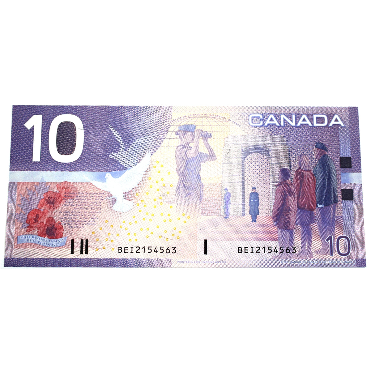 BC-63b-i 2002 Canada $10 Knight-Dodge, BEI, Almost Uncirculated (AU50)