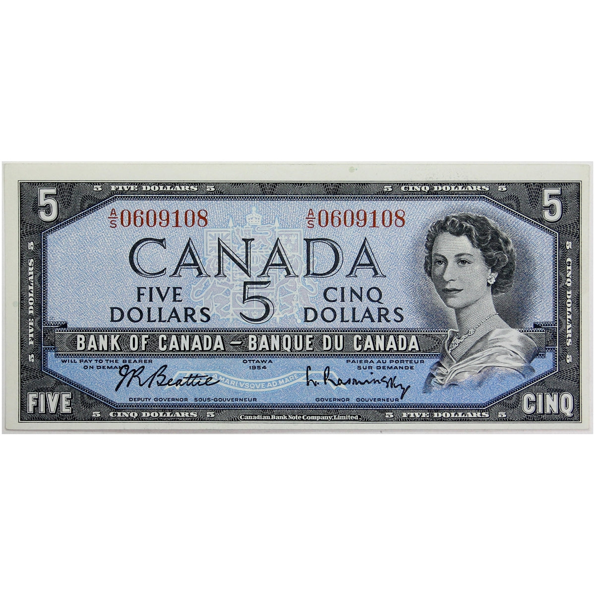 BC-39b 1954 Canada $5 Beattie-Rasminsky, A/S, EF-AU (EF45)
