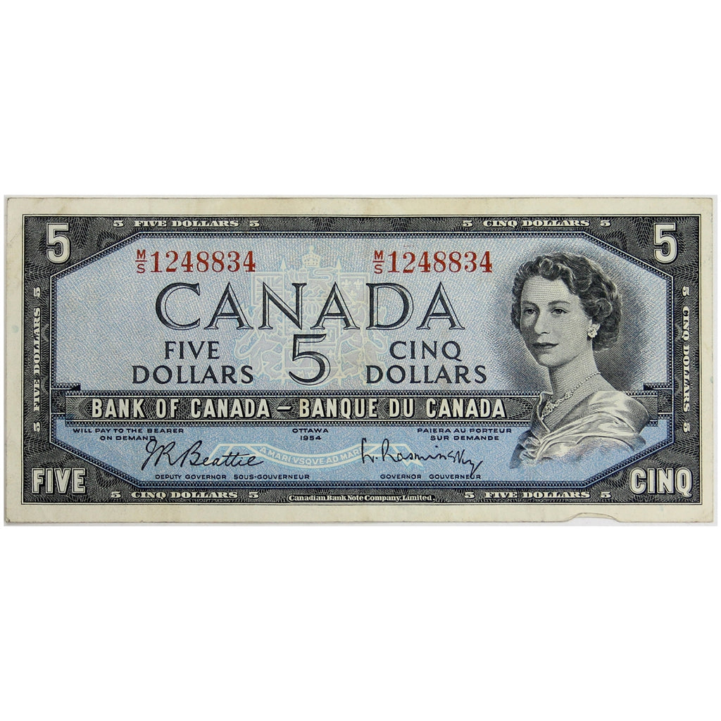 BC-39b 1954 Canada $5 Beattie-Rasminsky, M/S, Very Fine (VF20)
