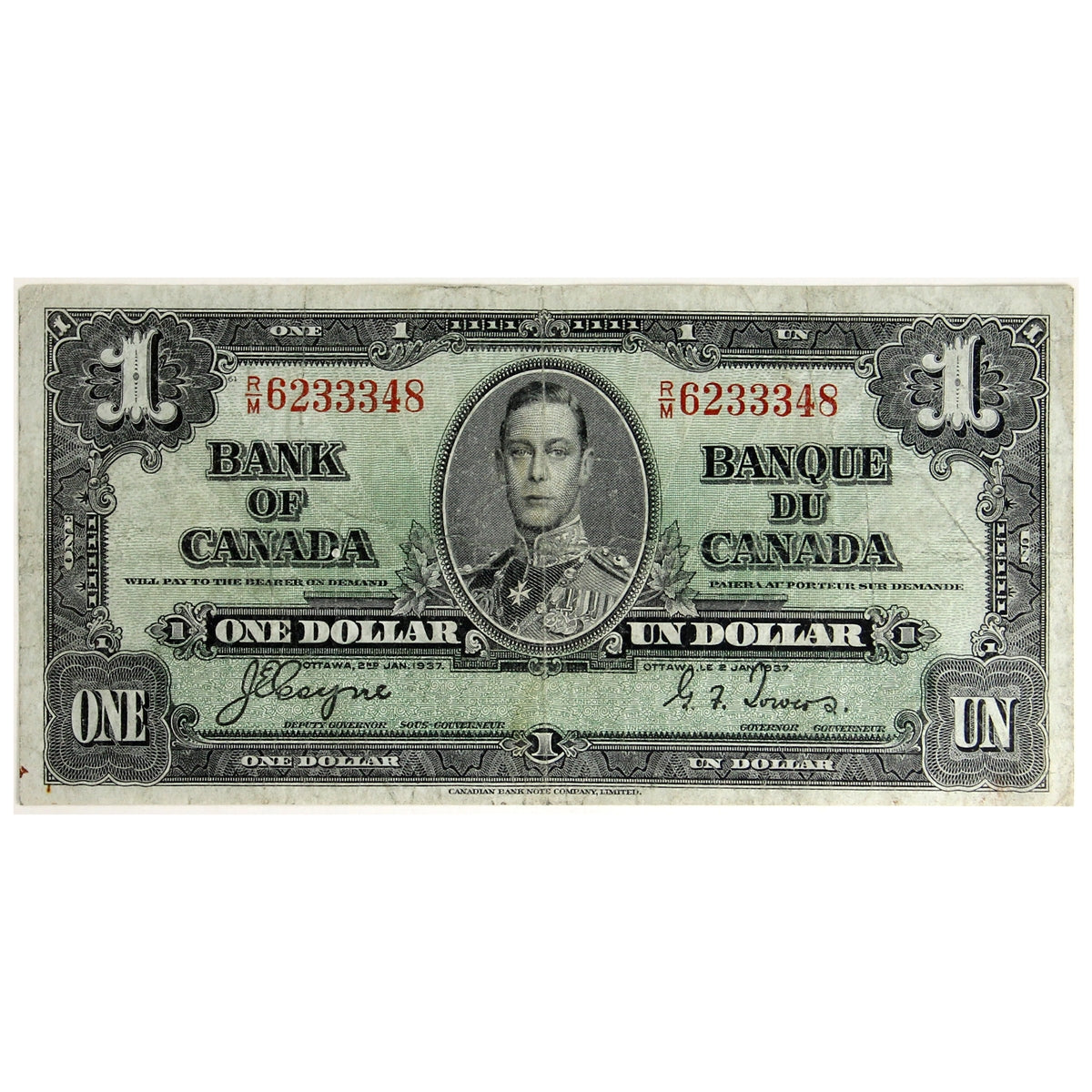 BC-21d 1937 Canada $1 Coyne-Towers, R/M, VG-F (VG10)
