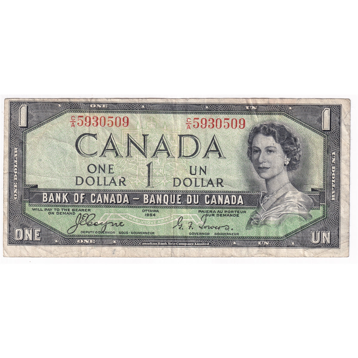 BC-29a 1954 Canada $1 Coyne-Towers, Devil's Face, C/A, F-VF (F15)