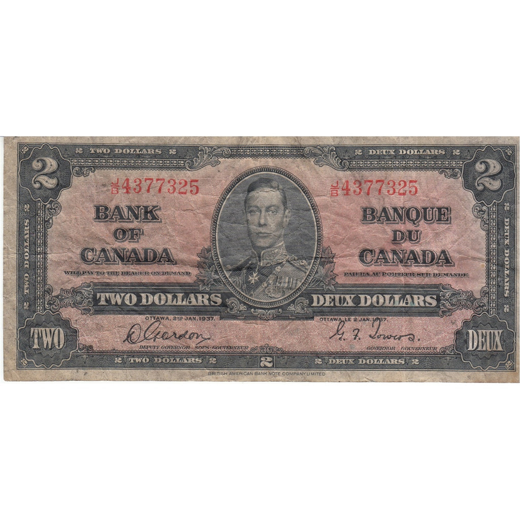 BC-22b 1937 Canada $2 Gordon-Towers, J/B, F-VF (F15)