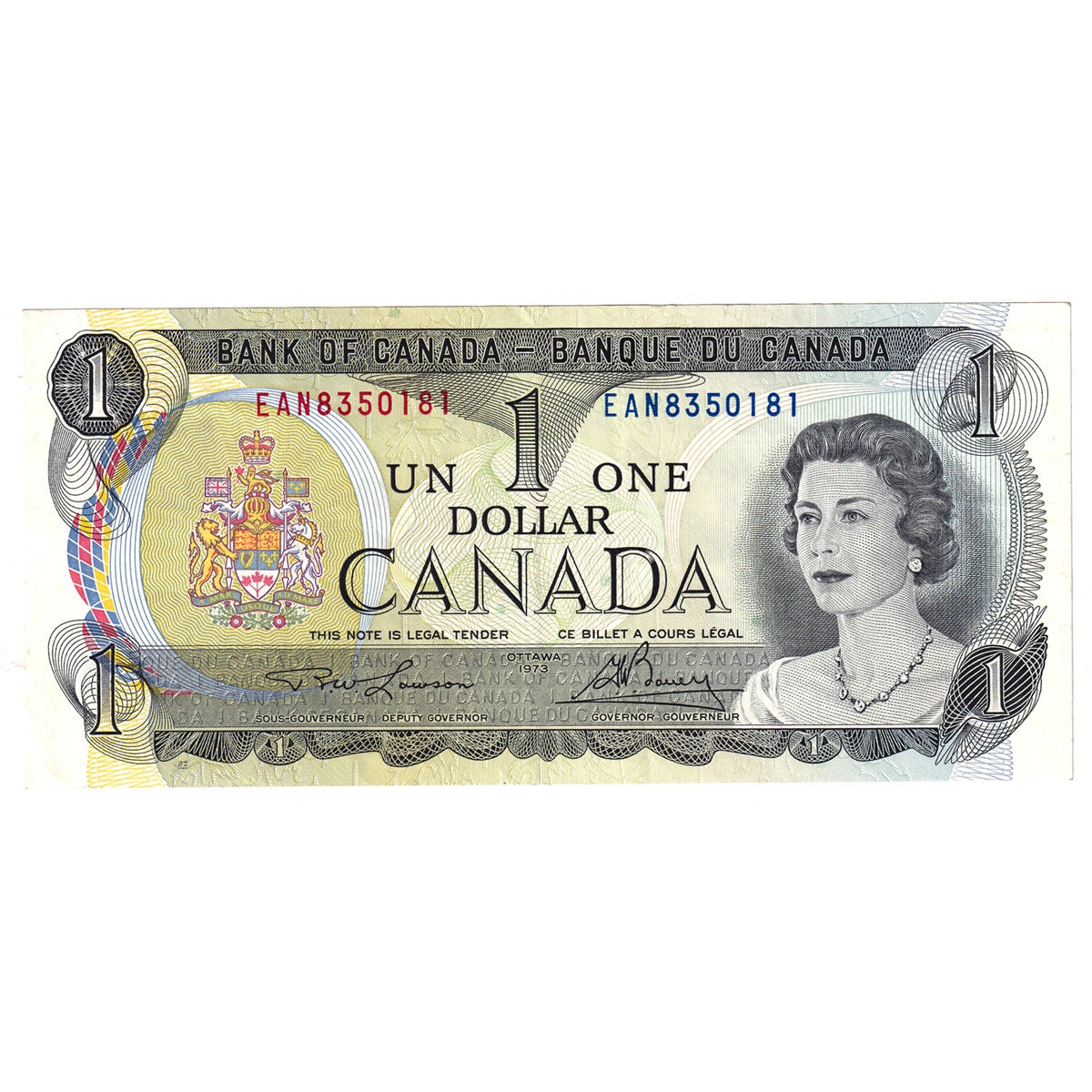 BC-46a-i 1973 Canada $1 Lawson-Bouey, EAN, VF-EF (VF30)