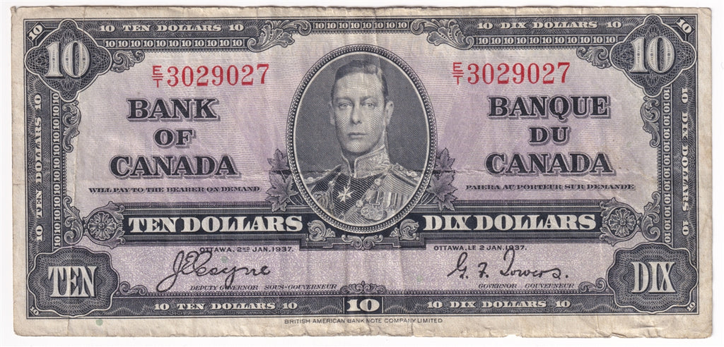 BC-24c 1937 Canada $10 Coyne-Towers, E/T, Circ