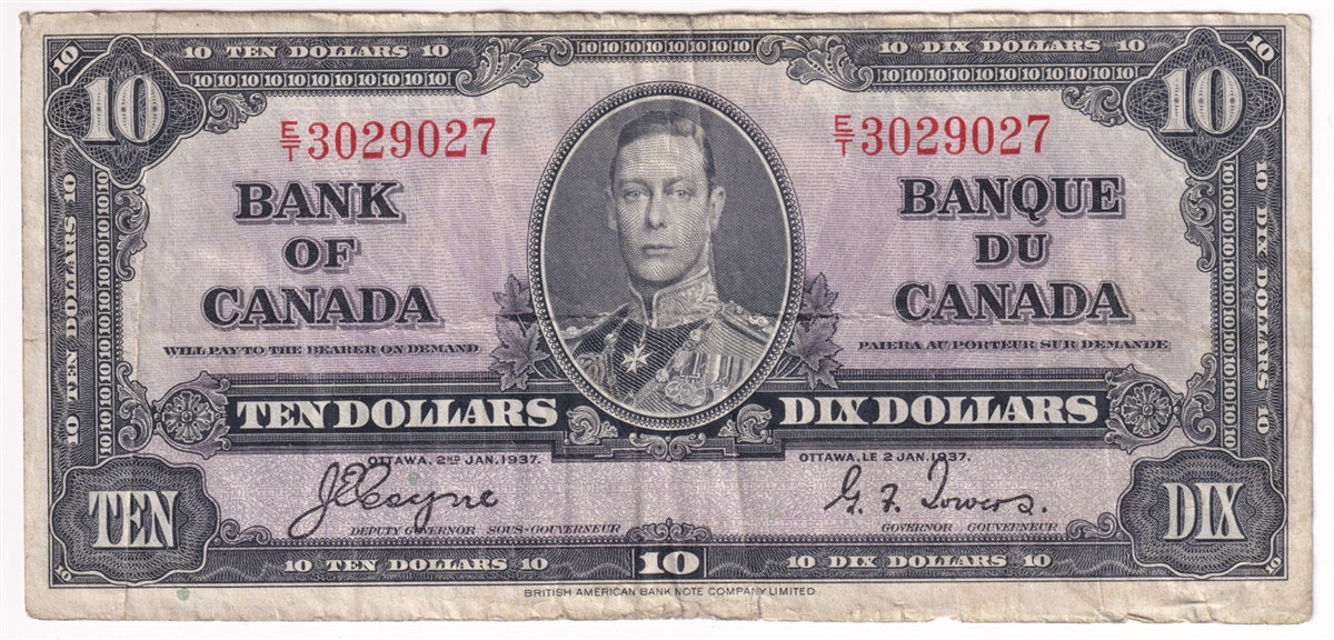 BC-24c 1937 Canada $10 Coyne-Towers, E/T, Circ