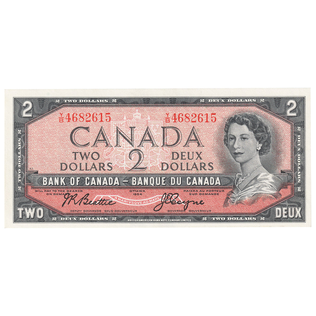 BC-38a 1954 Canada $2 Beattie-Coyne, Y/B, Uncirculated (MS60)