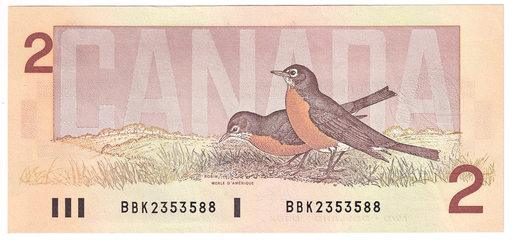 BC-55b 1986 Canada $2 Thiessen-Crow, BBK, Almost Uncirculated (AU50)