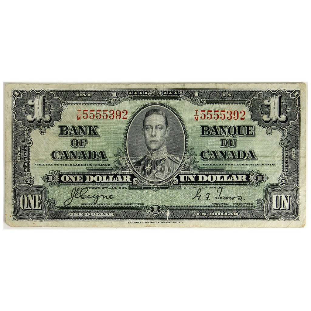 BC-21d 1937 Canada $1 Coyne-Towers, T/M, Circ