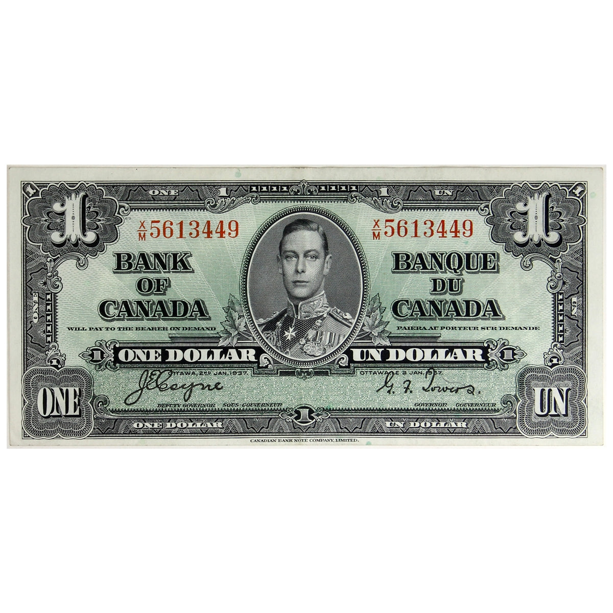 BC-21d 1937 Canada $1 Coyne-Towers, X/M, Extra Fine (EF40)