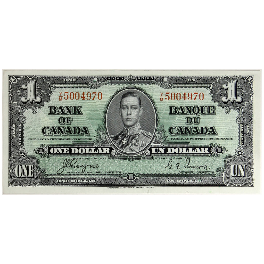 BC-21d 1937 Canada $1 Coyne-Towers, Y/M, Almost Uncirculated (AU50)