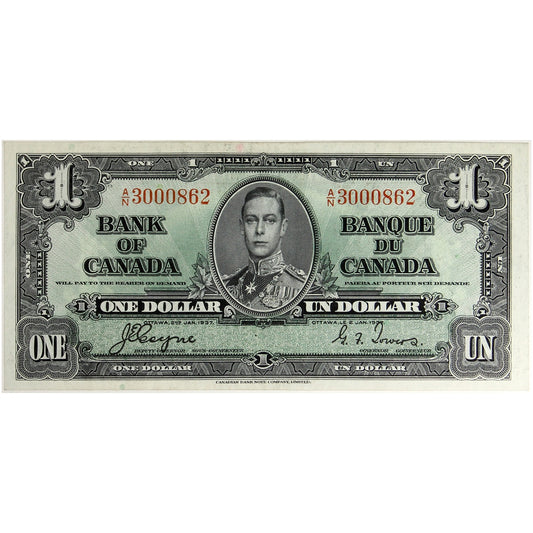 BC-21d 1937 Canada $1 Coyne-Towers, A/N, AU-UNC