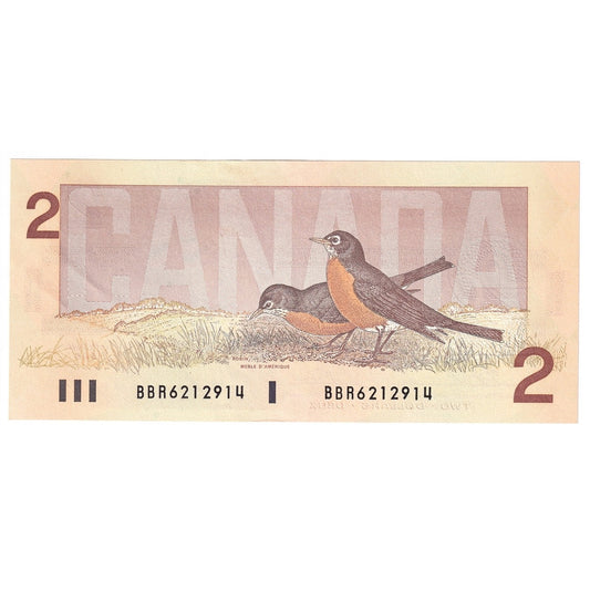 BC-55b 1986 Canada $2 Thiessen-Crow, BBR, AU-UNC (AU55)