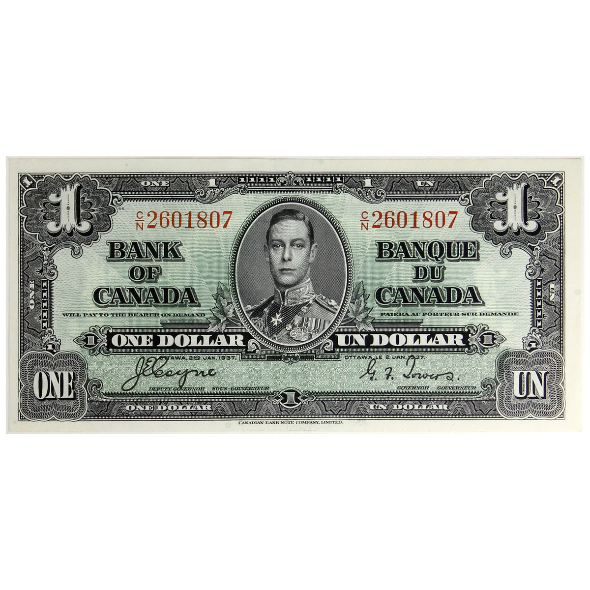 BC-21d 1937 Canada $1 Coyne-Towers, C/N, Extra Fine (EF40)